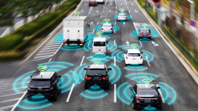 images of autonomous vehicles on an open road