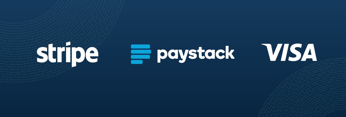 Logo of Paystack, Stripe, and Visa joined together.